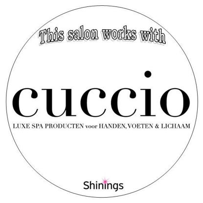 Afbeeldingen van Witte (raam)sticker - This salon works with Cuccio
